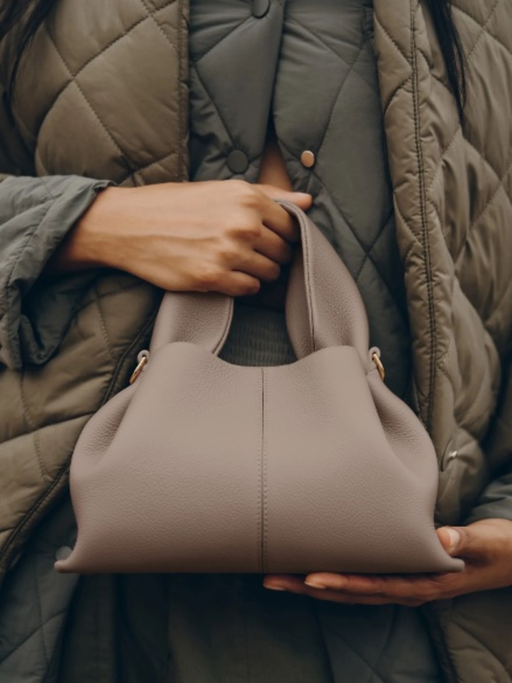 Soft Pebbled Leather Tote Bag in Taupe | POLENE Numéro Neuf Mini